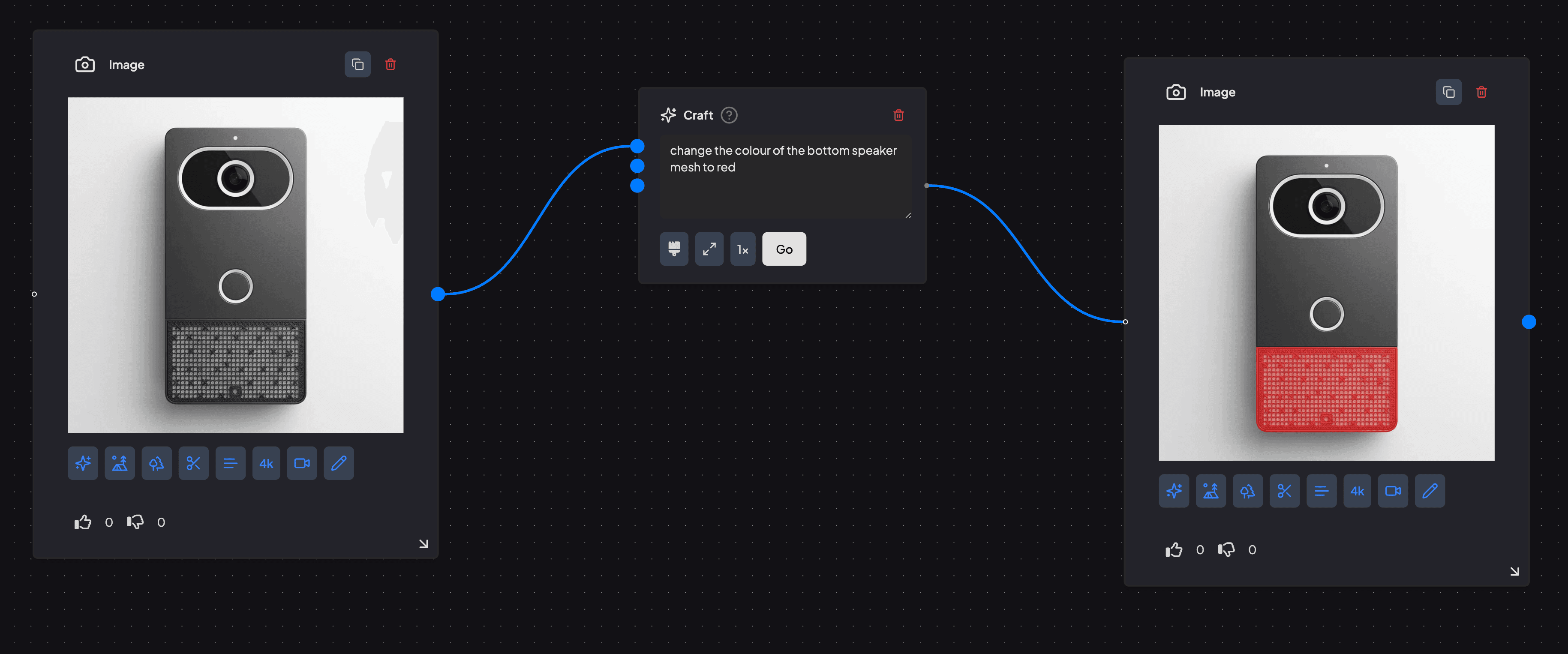 supercraft craft node being used for precise editing for product designs using natural language